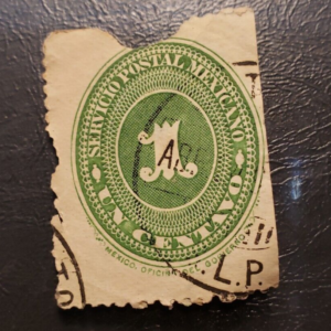 Stamp Latin America Mexico 1886 Numeral 1c A18 #174a yellow green used