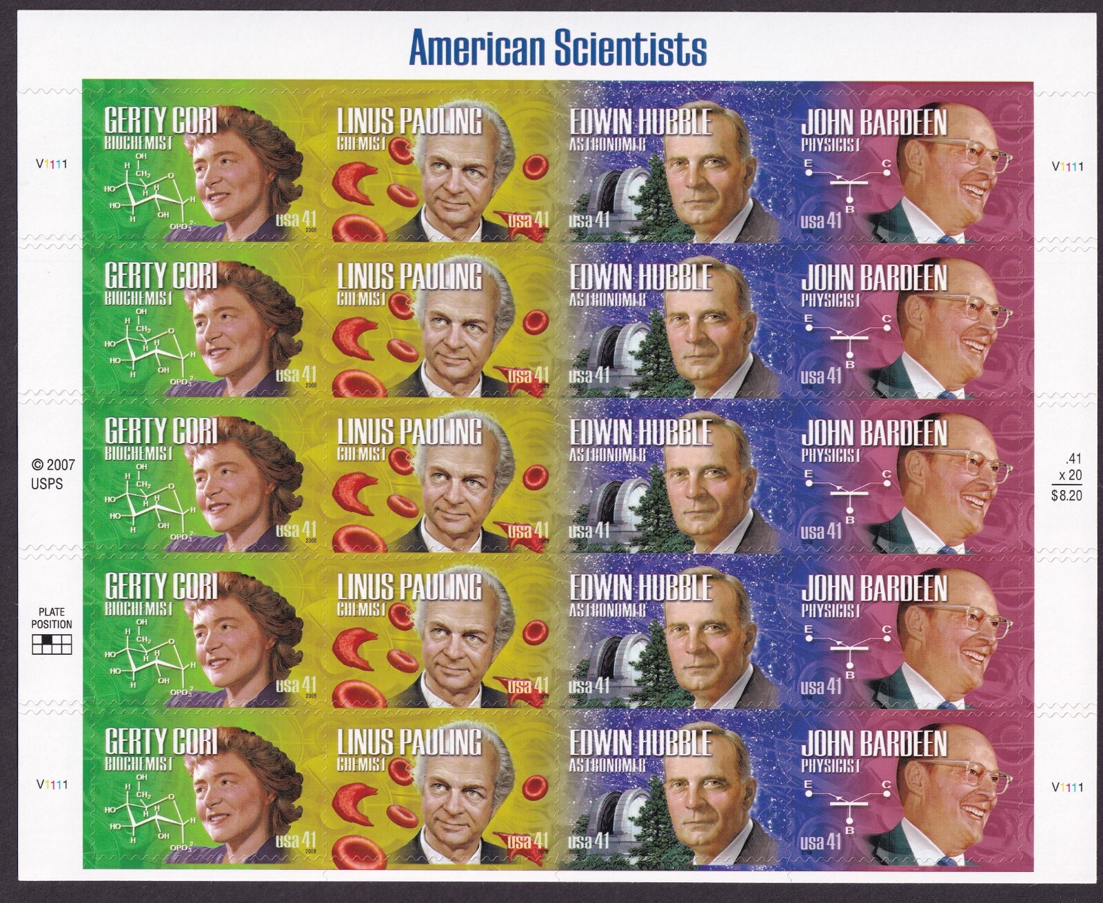 Scott #4227a (4224-27) American Scientists (Vitamin C) Sheet of 20 Stamps - MNH