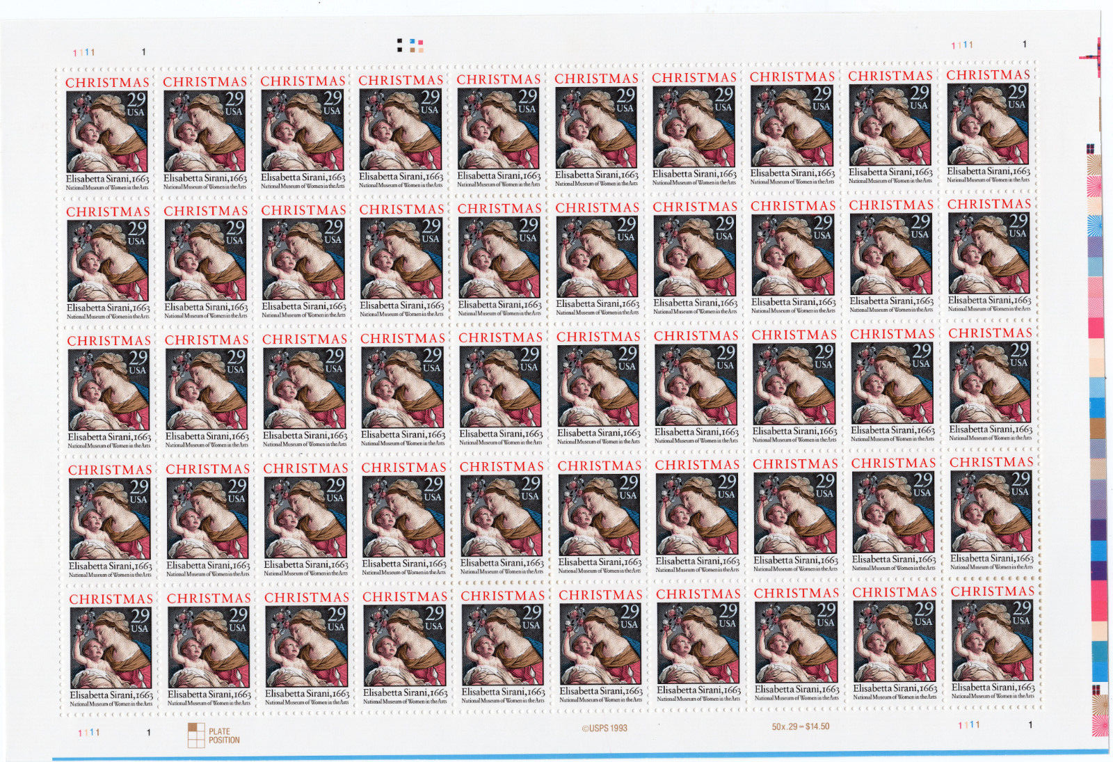 Scott #2871 Madonna & Child (Sirani) Sheet of 50 Stamps - MNH