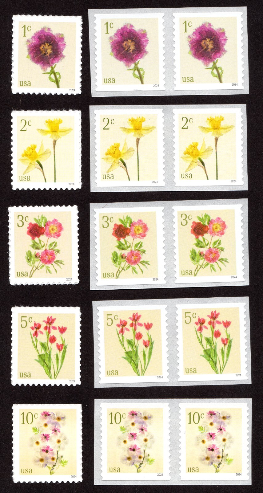 Scott #5901a-5906a Flowers Tulips Peonies Daffodils Single & Pair Stamp - MNH