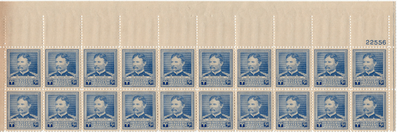 Scott #877 Dr. Walter Reed Plate Block of 20 Stamps - MNH P#22556