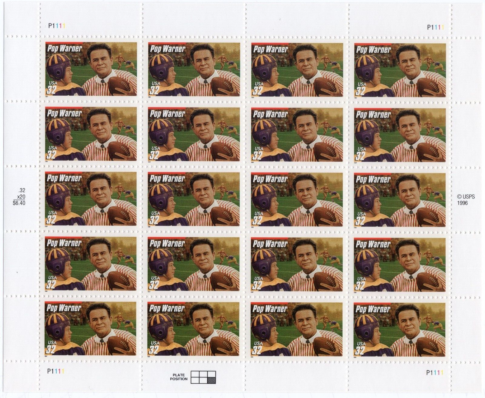 Scott #3149 Pop Warner Sheet of 20 Stamps - MNH