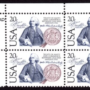 Scott #2036 Sweden Benjamin Franklin Plate Block of 4 Stamps - MNH P#6 UL