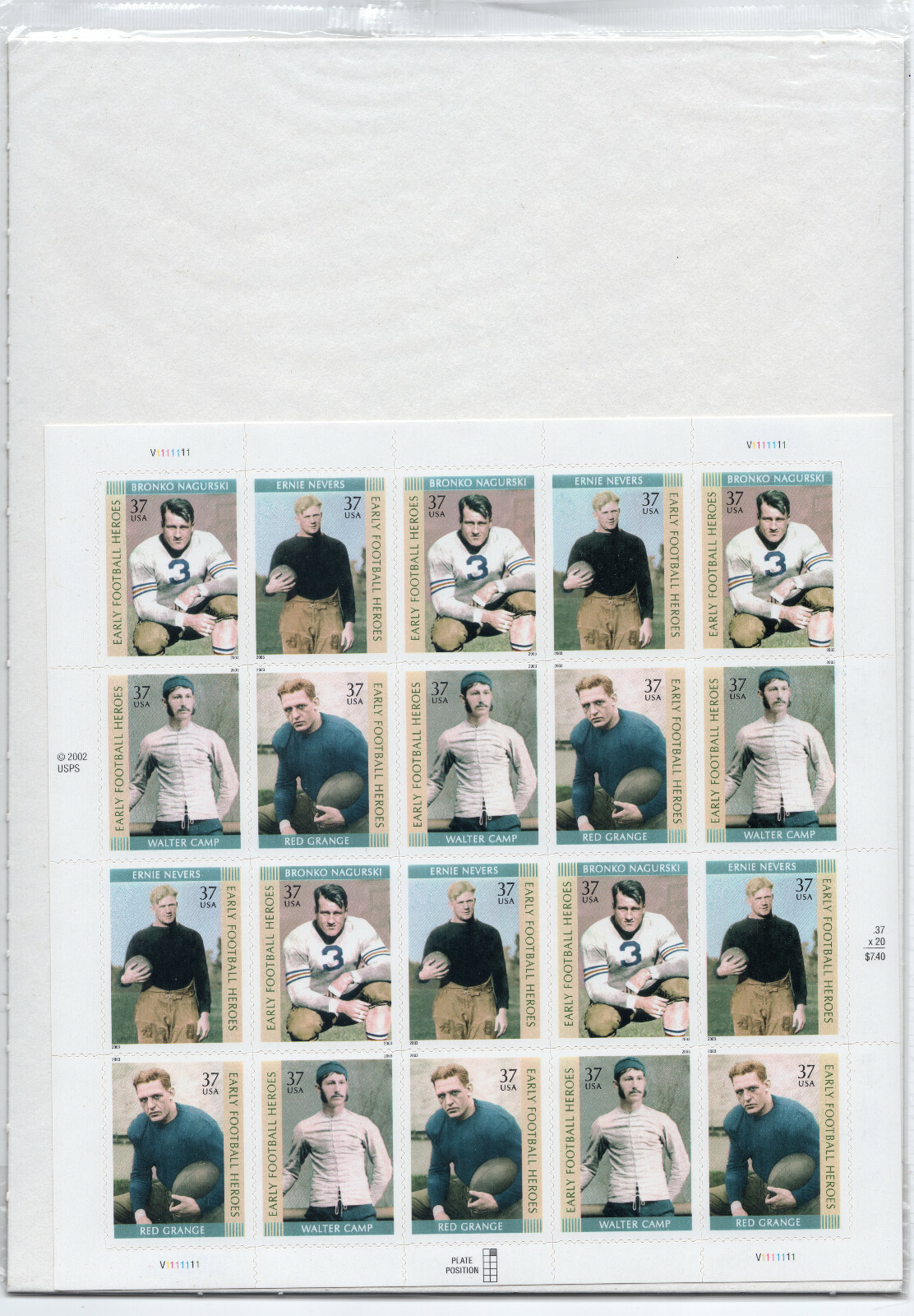 Scott #3811a Early Football Heroes Sheet of 20 Stamps - Sealed