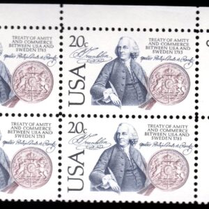 Scott #2036 Sweden Benjamin Franklin Plate Block of 4 Stamps - MNH P#6 UR