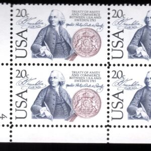 Scott #2036 Sweden Benjamin Franklin Plate Block of 4 Stamps - MNH P#4 LR