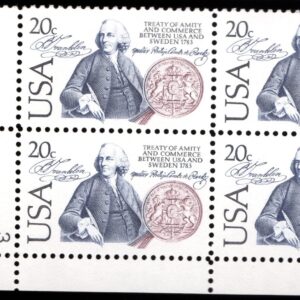Scott #2036 Sweden Benjamin Franklin Plate Block of 4 Stamps - MNH P#3 LL