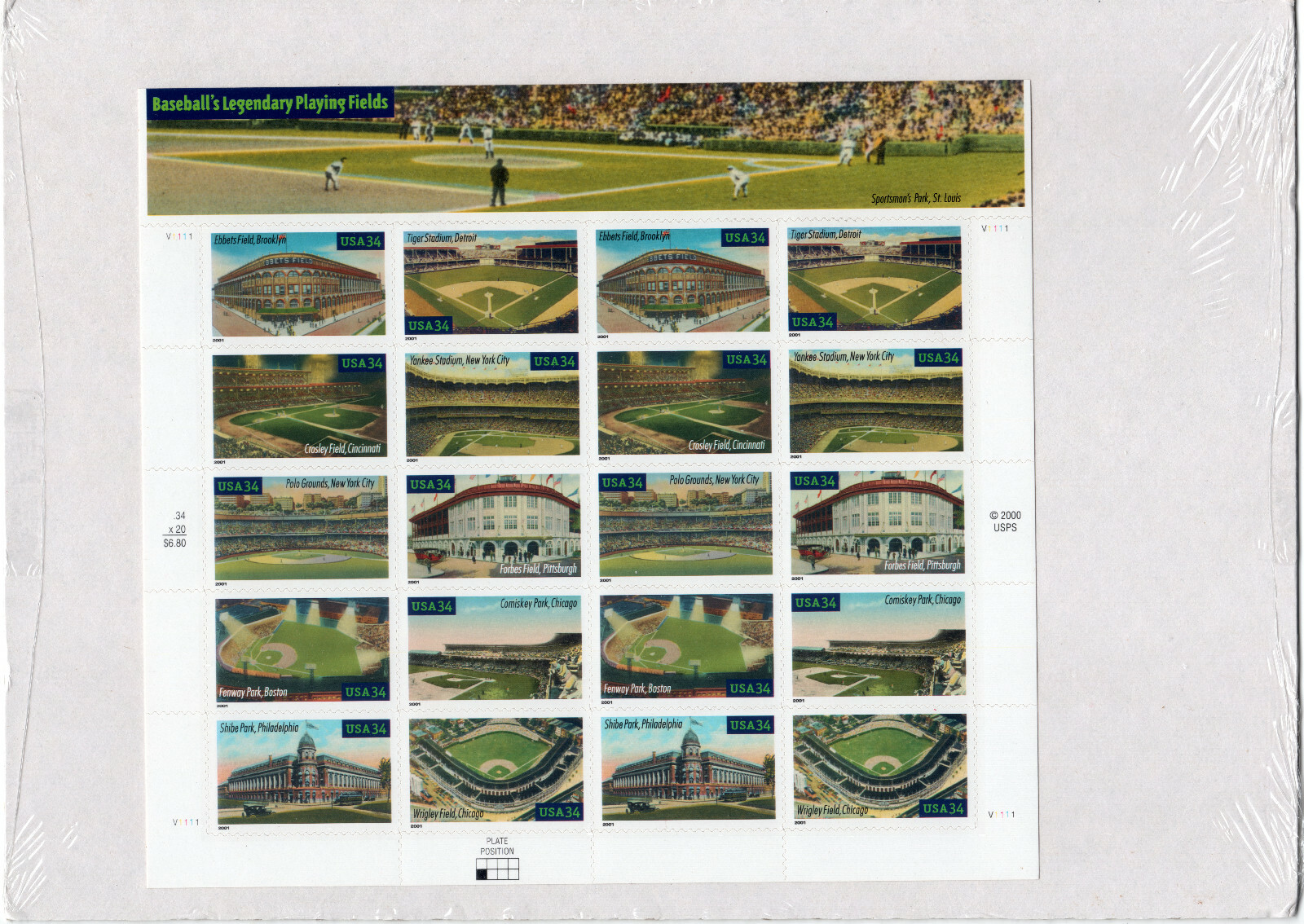 Scott #3519a (3510) Legendary Baseball Fields Sheet of 20 Stamps - Sealed White
