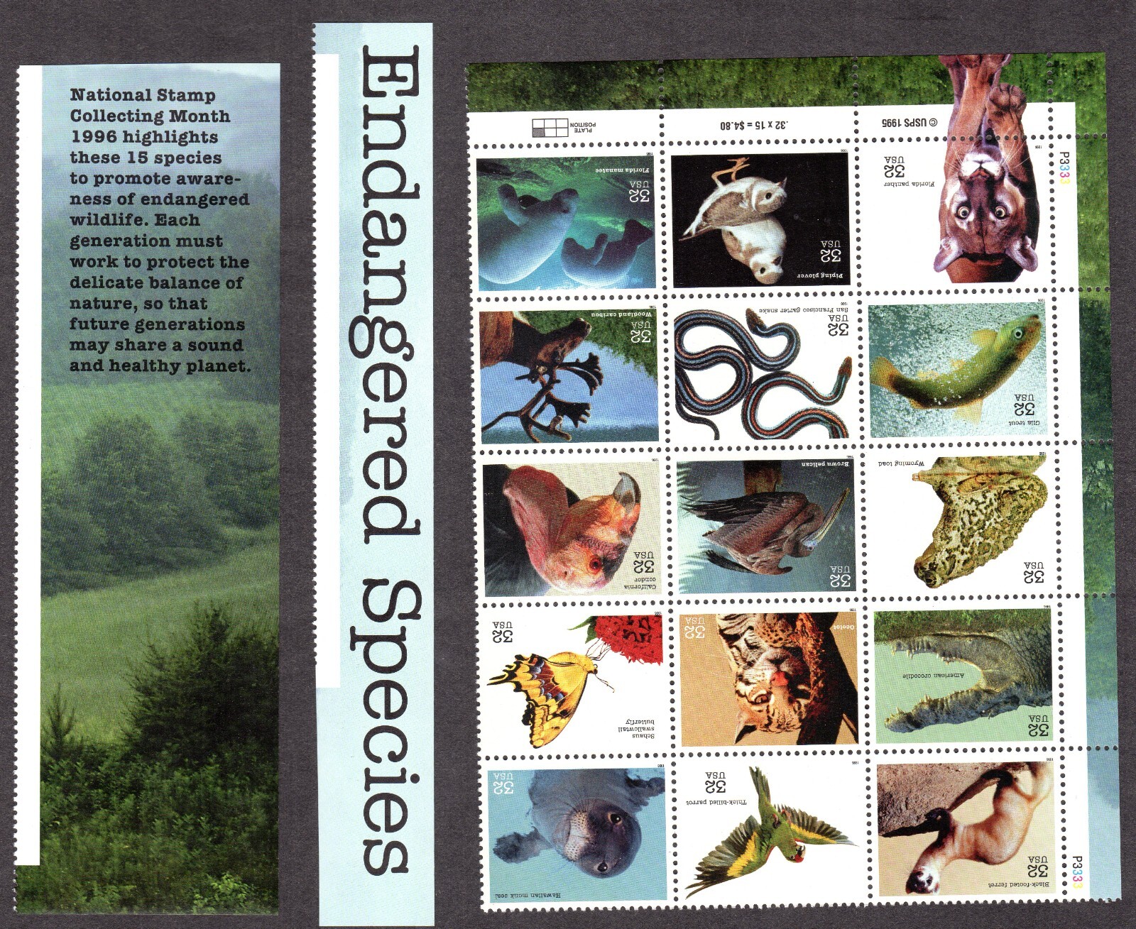 Scott #3105 (3091-3105) Endangered Species Sheet of 15 Stamps - MNH Separated
