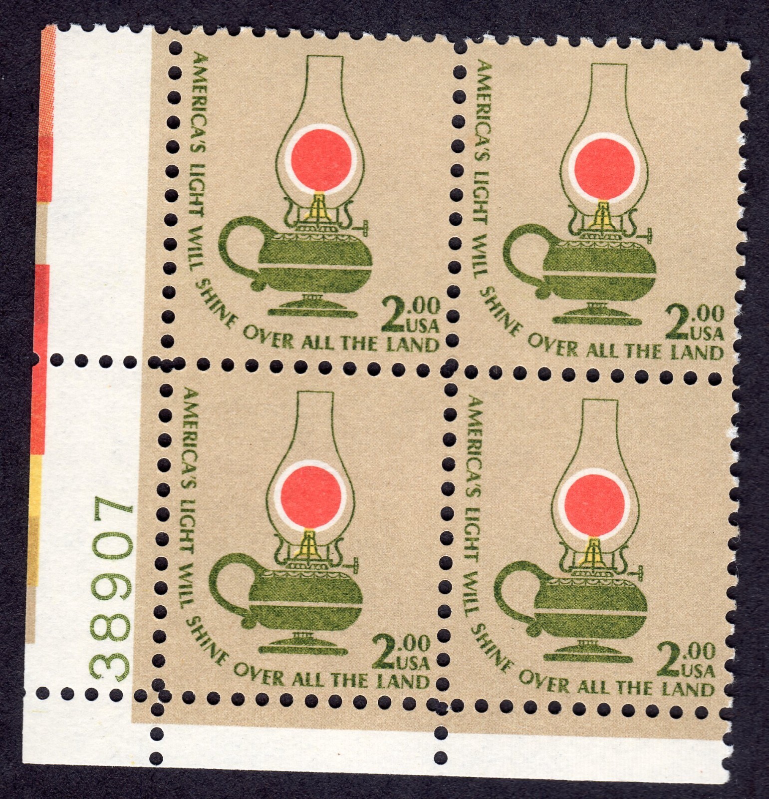 Scott #1611 Kerosene Table Lamp Plate Block OF 4 Stamps - MNH P#38907