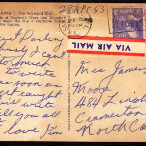 Scott #806-807 Airmail San Antonio TX to Cramerton NC April 29 1953 Postcard