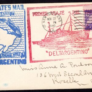 Scott #898 First Voyage SS Deltargentino New Orleans to Buenos Aires Nov 1940