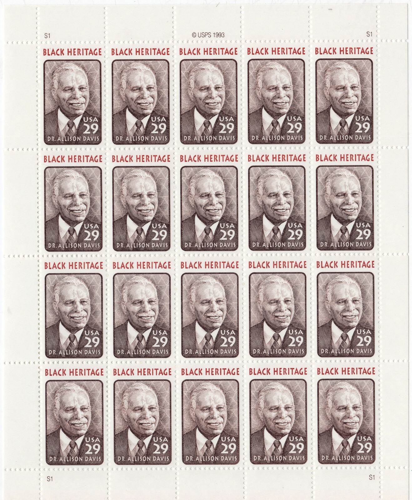 Scott #2816 Dr Allison Davis Black Heritage Sheet of 20 Stamps - MNH