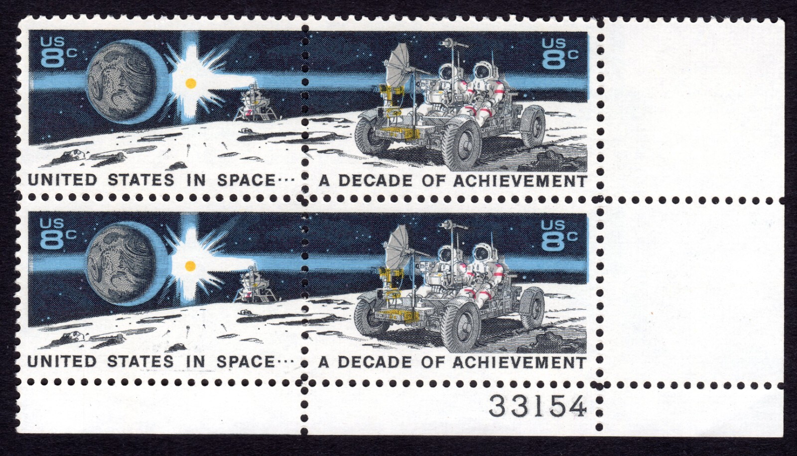 Scott #1435b Space Achievement on Moon Plate Block of 4 Stamps - MNH P#33154 LR