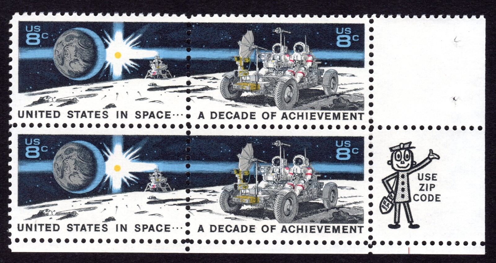 Scott #1435b Space Achievement on Moon Zip Block of 4 Stamps - MNH