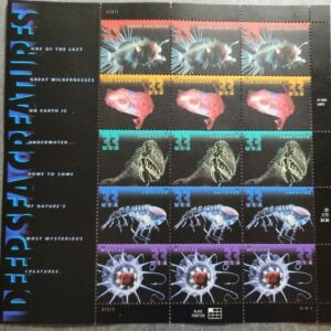 Scott #3443a (3439-3443) Deep Sea Creatures Sheet of 15 Stamps - MNH