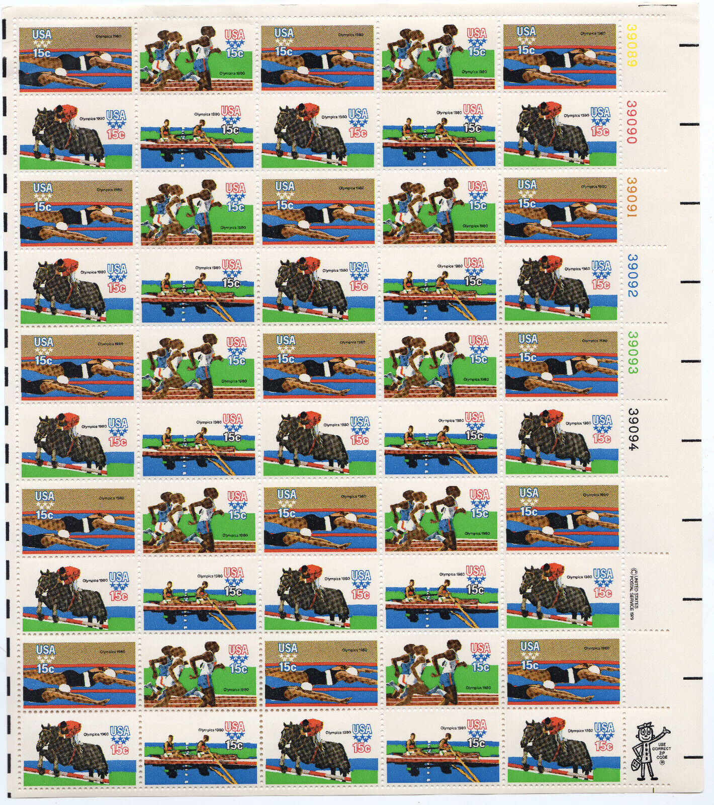 Scott #1794a (1791-94) 1980 Summer Olympics Sheet of 50 Stamps - MNH