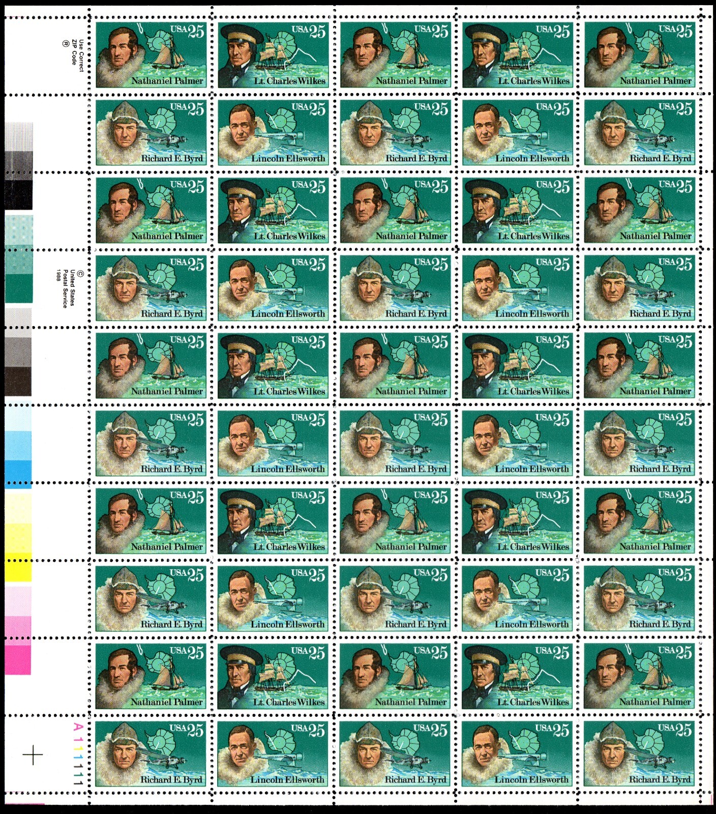 Scott #2389a (2386-89) Antarctic Explorers Sheet of 50 Stamps - MNH LL