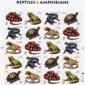Scott #3818a (3814-3818) Reptiles and Amphibians Full Sheet of 20 Stamps - MNH