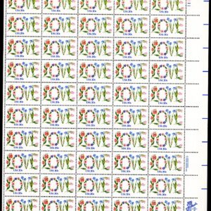 Scott #1951 Love Flowers Sheet of 50 Stamps - MNH P#11111 UR