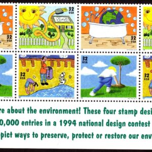 Scott #2954a (2951-54) Kids Care (Earth Day) Bottom Plate Block of 8 Stamps MNH