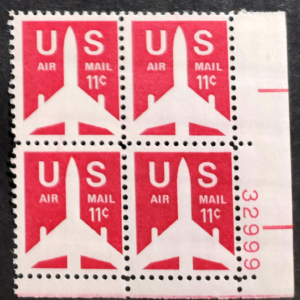 Scott #c78 Silhouette of Jet Airliner Airmail Plate Block of 4 Stamps - MNH