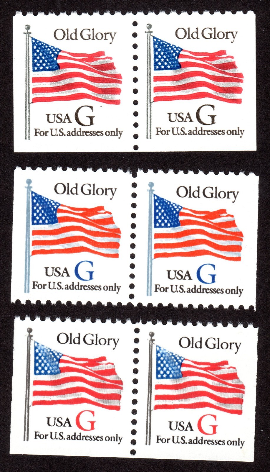 Scott #2883-2884-2885 (Black G-Blue G-Red G) Flag Booklet Pair of Stamps - MNH