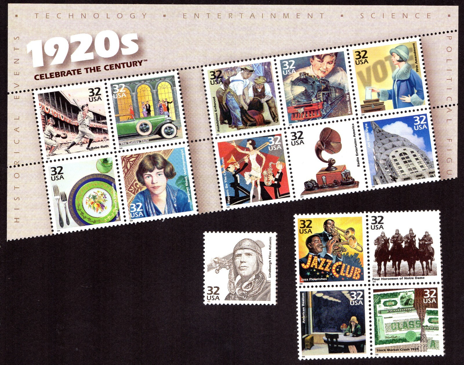 Scott #3184 32¢ 1920s Celebrate the Century Sheet of 15 Stamps - MNH Separated