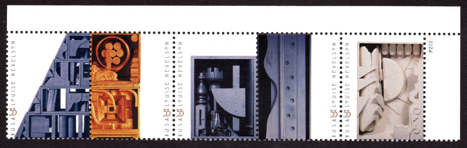 Scott #3383a (3379-83) Louise Nevelson Plate Strip of 5 Stamps - MNH Top