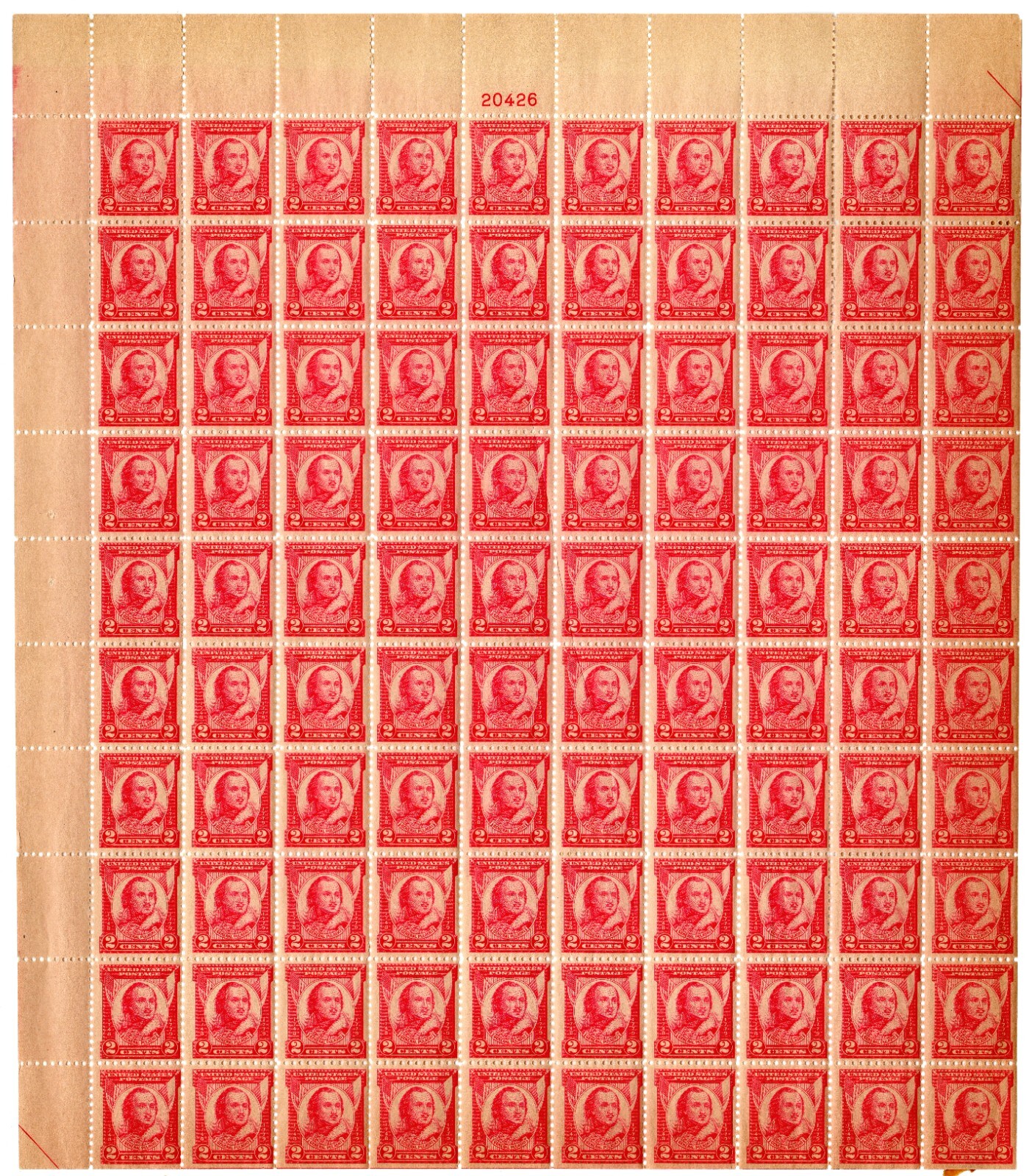 Scott #690 General Pulaski Sheet of 100 Stamps - MNH P#20426 Separation