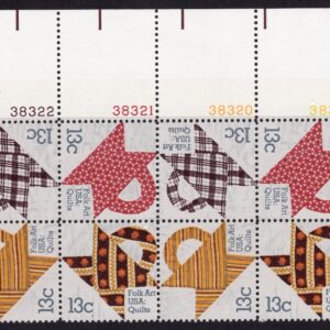 Scott #1748a Folk Art: Quilts Plate Block of 12 Stamps - MNH UR