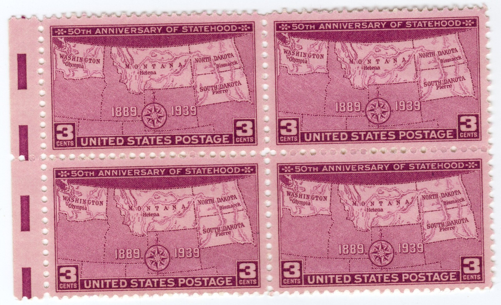 Scott #858 North South Dakota Washington Montana Block of 4 Stamps - MNH