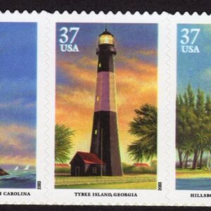 Scott #3791b Southeastern Lighthouses Block of 5 Stamps - MNH w/Price Selvage