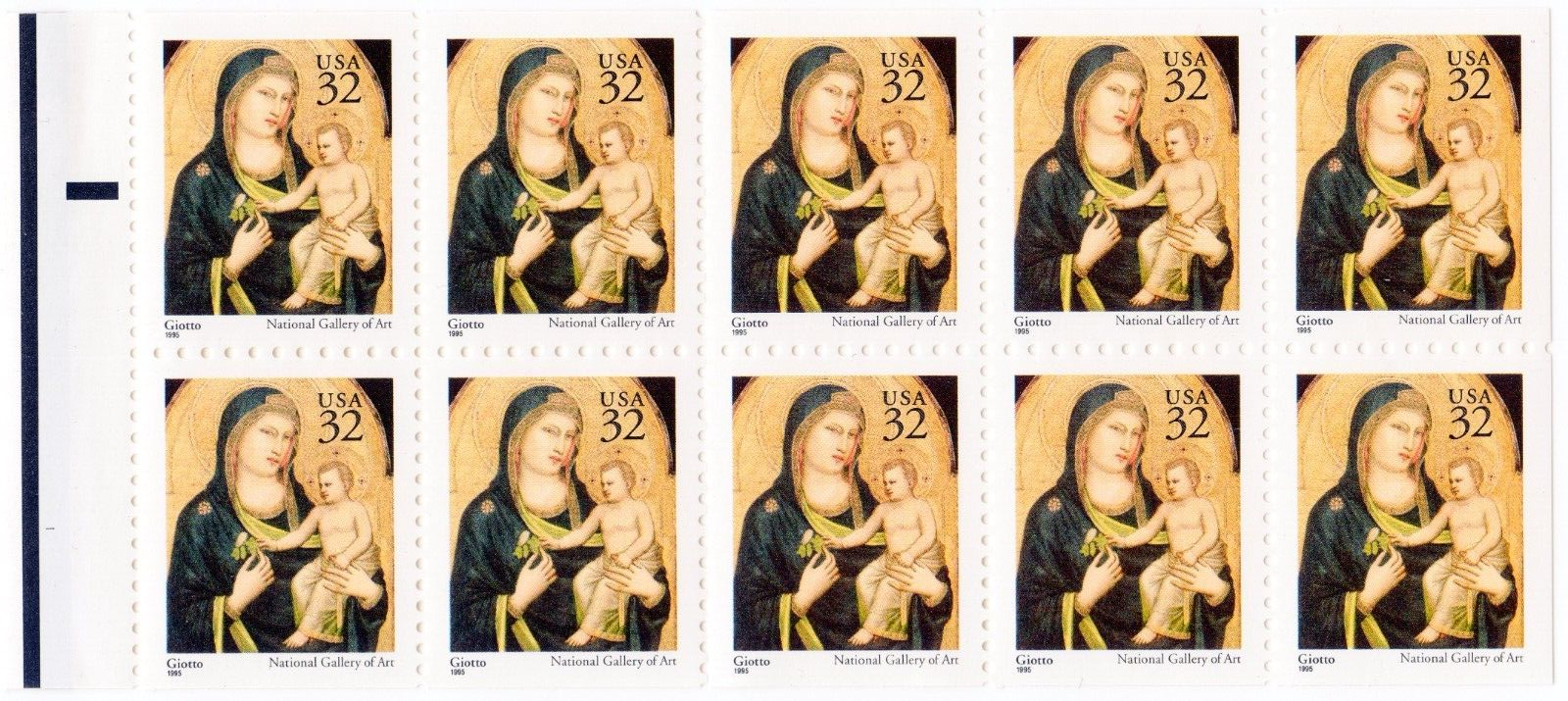 Scott #3003A Christmas Madonna (Giotto) Booklet Pane of 10 Stamps w/Tab - MNH