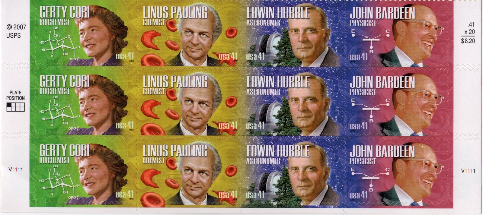 Scott #4227a (4224-27) American Scientists Plate Block of 12 Stamps - MNH