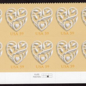 Scott #4272 Wedding Hearts Plate Block of 10 Stamps - MNH Bottom