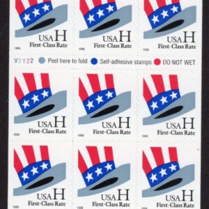 Scott #3268c Hat H Stamp Booklet Pane of 20 Stamps - MNH P#V2122