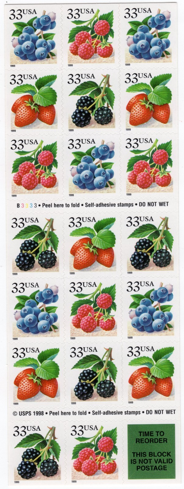 Scott #3297b (3294-3297) Fruit Berries Booklet of 20 Stamps - MNH P#B3333