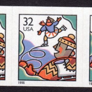 Scott #3117 Christmas Family Ice Skating Scene Strip of 32¢ 3 Stamps - MNH