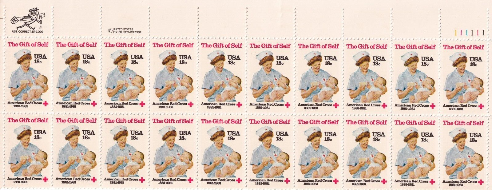 Scott #1910 Gift Of Self (Red Cross) Plate Block of 20 Stamps - MNH