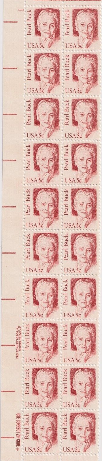Scott #1848 Pearl Buck (Sai Zhenzhu) Plate Block of 20 Stamps - MNH P#1 UL PC#8