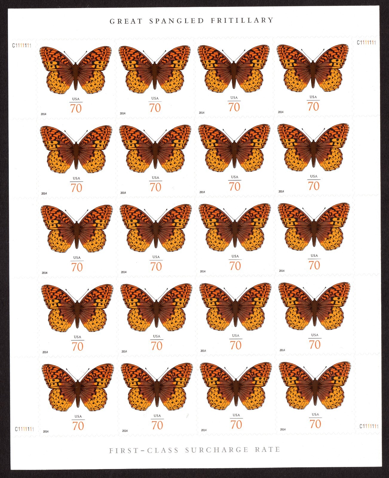 Scott #4859a Fritillary Butterfly Sheet of 20 Forever Stamps - MNH Imperf