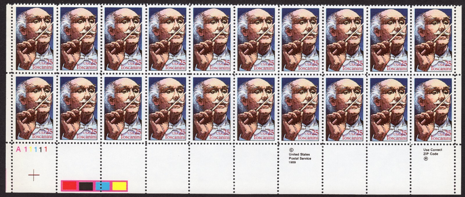 Scott #2411 Arturo Toscanini Plate Block of 20 Stamps - MNH LL