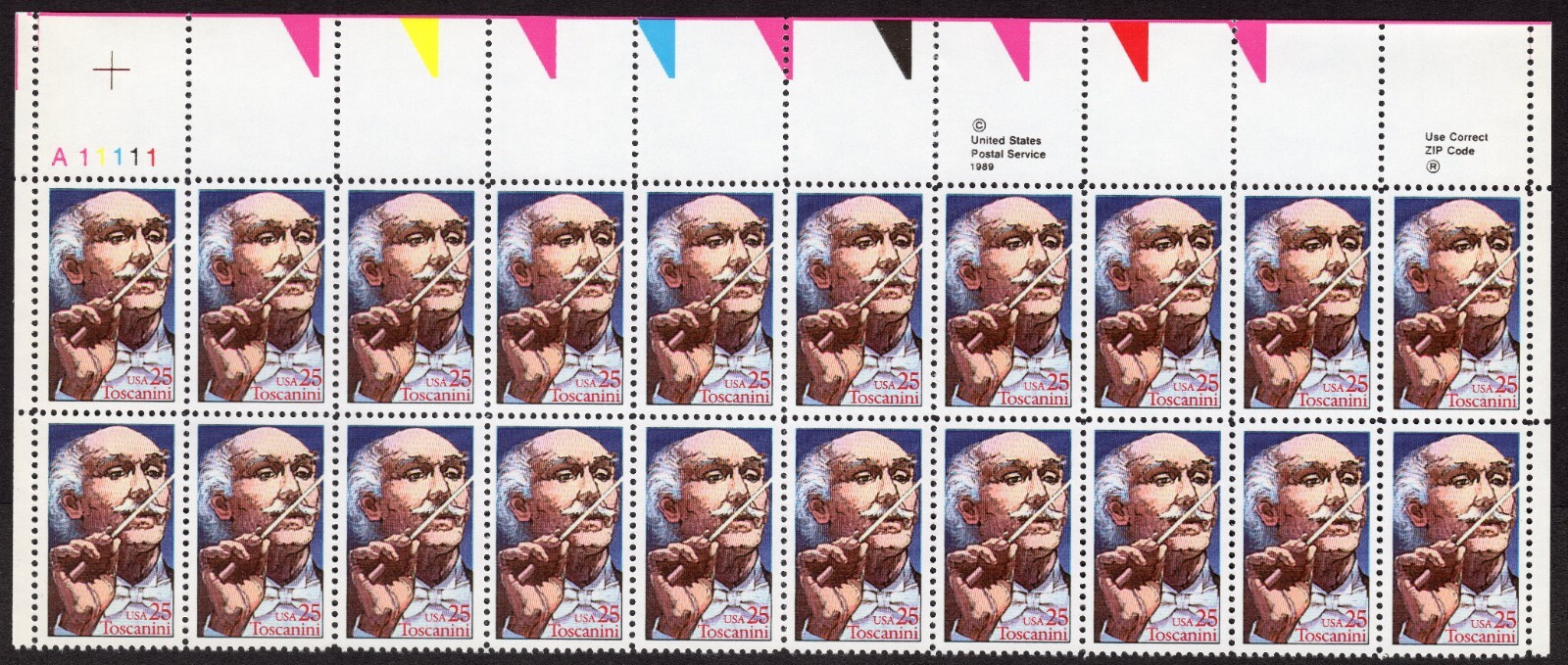 Scott #2411 Arturo Toscanini Plate Block of 20 Stamps - MNH UL