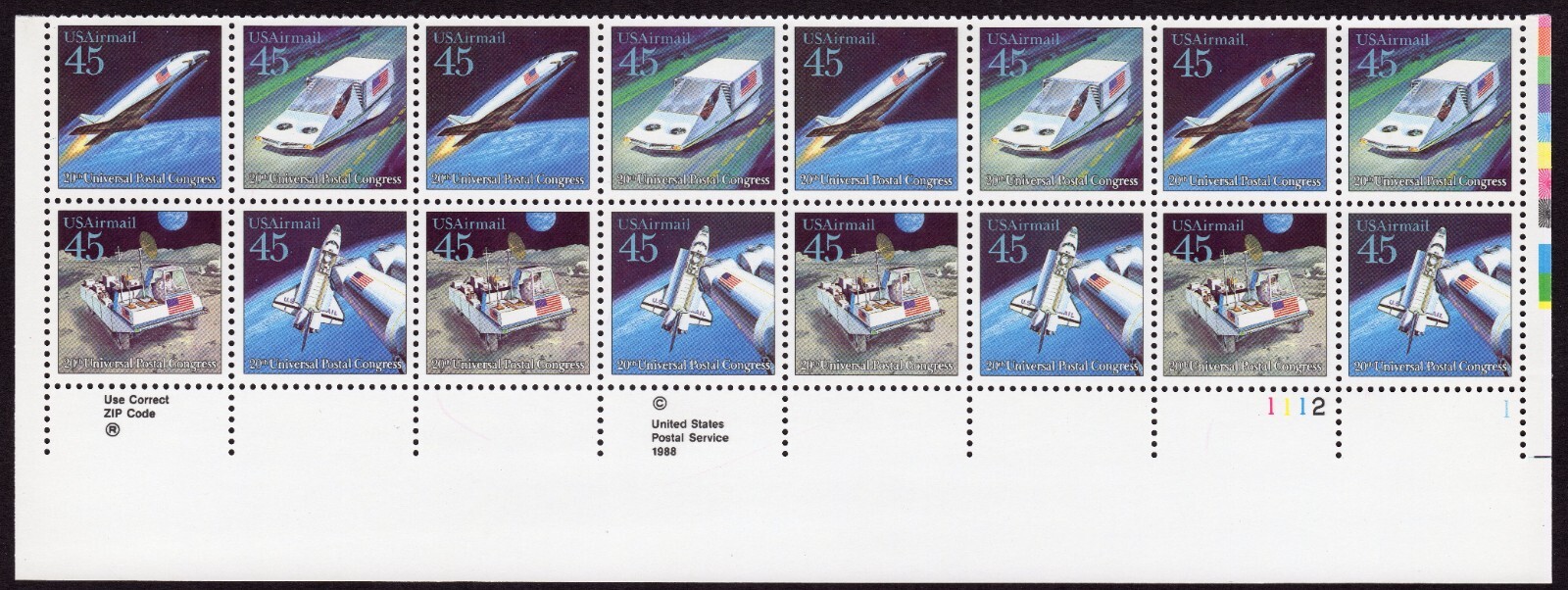 Scott #c125a (c122-25) Futuristic Mail Delivery Plate Block of 16 Stamps MNH LR