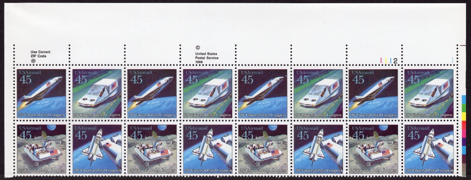 Scott #c125a (c122-25) Futuristic Mail Delivery Plate Block of 16 Stamps MNH UR
