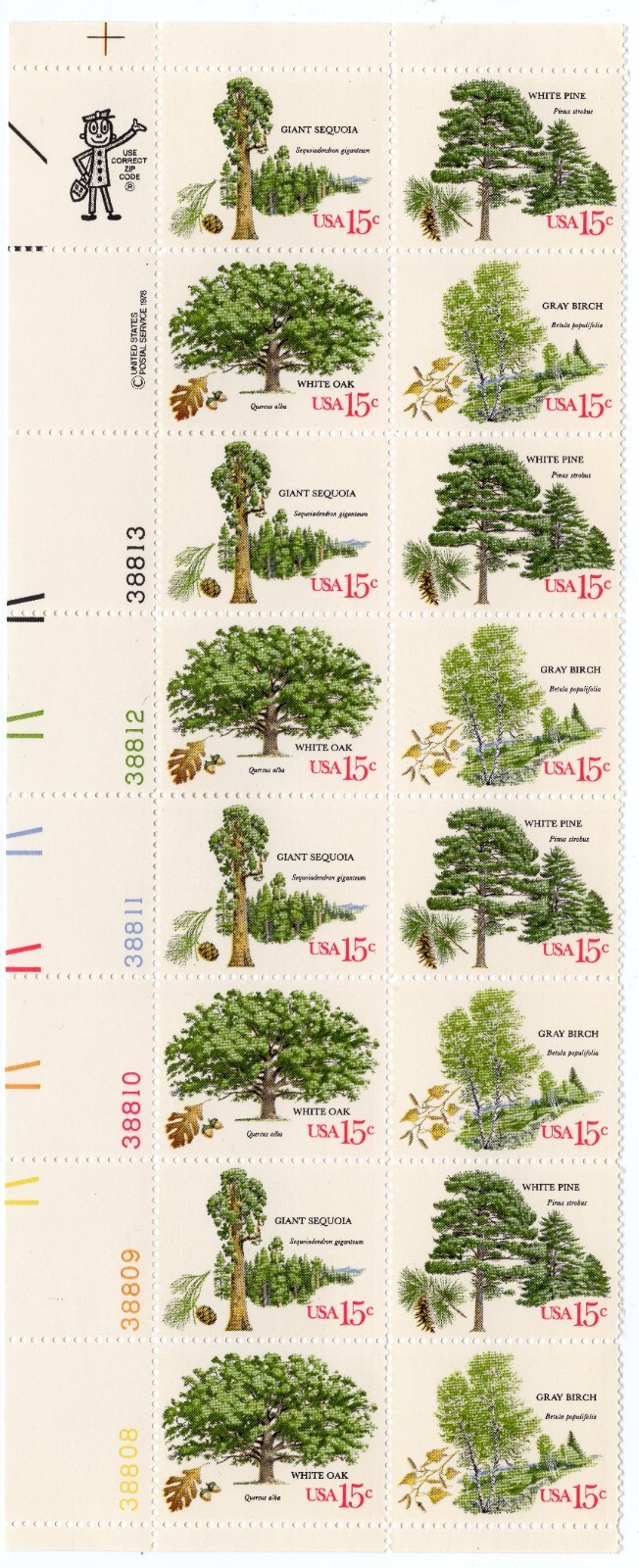 Scott #1767a (1764-67) 1978 Arboretum 15¢ Plate Block of 16 Stamps - MNH LL #3