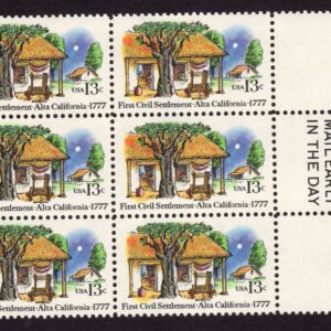 Scott #1725 Alta California Settlement Mail Early Block of 6 Stamps - MNH