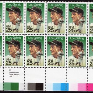Scott #2417 Lou Gehrig (New York Yankees) 25¢ Plate Block of 20 Stamps - MNH LR2
