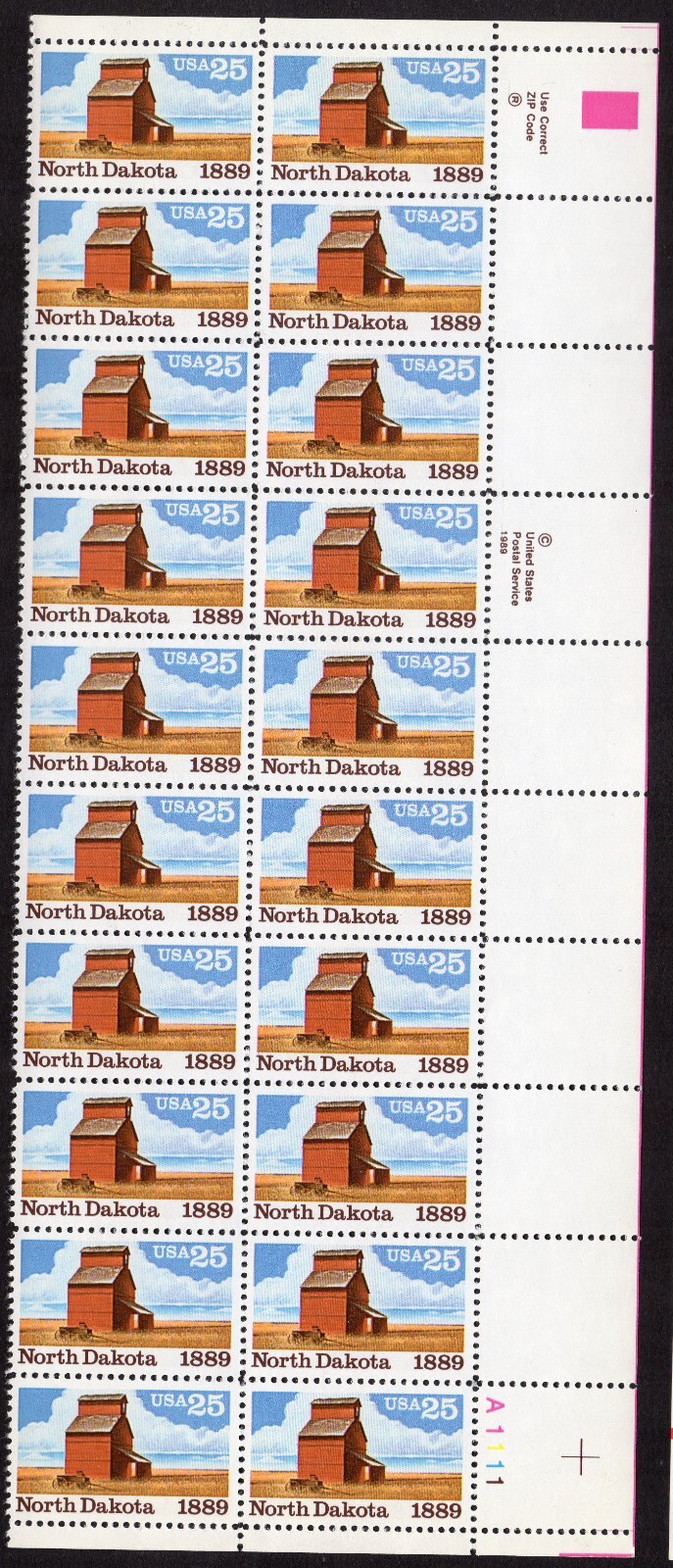 Scott #2403 North Dakota Grain Elevator Plate Block of 20 Stamps - MNH LR